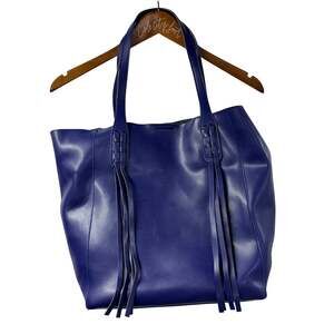 KC Jagger Purse Blue Leather Tote Shoulder Bag Fringe Casual
